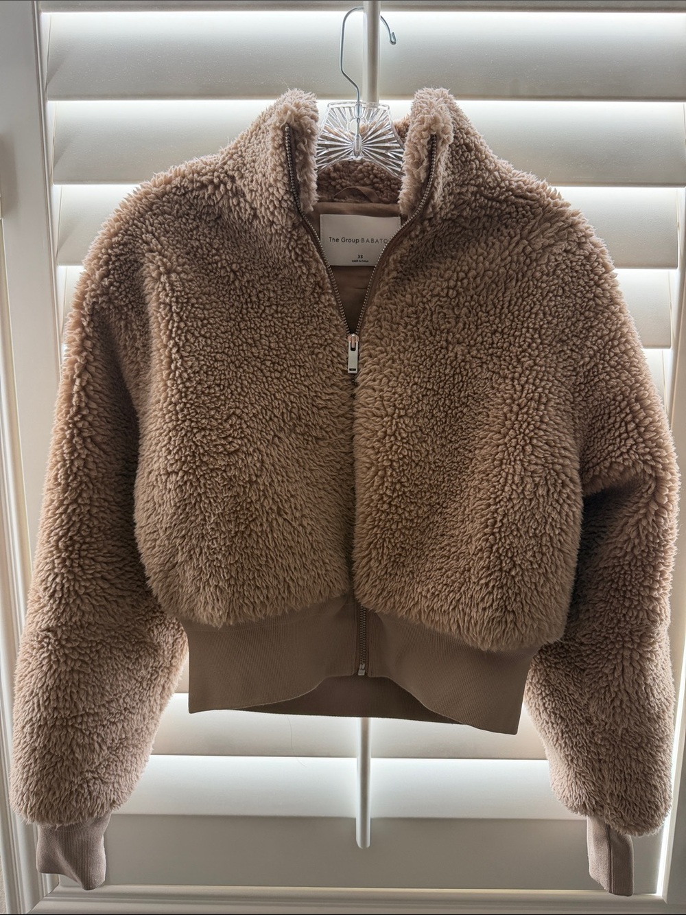 Aritzia Babaton Taupe Cropped Teddy Sherpa Zip Jacket